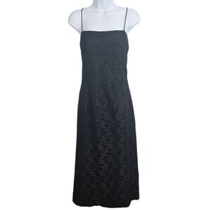 Alex Evenings Lace Overlay Maxi Slip Dress Black Vintage 90s